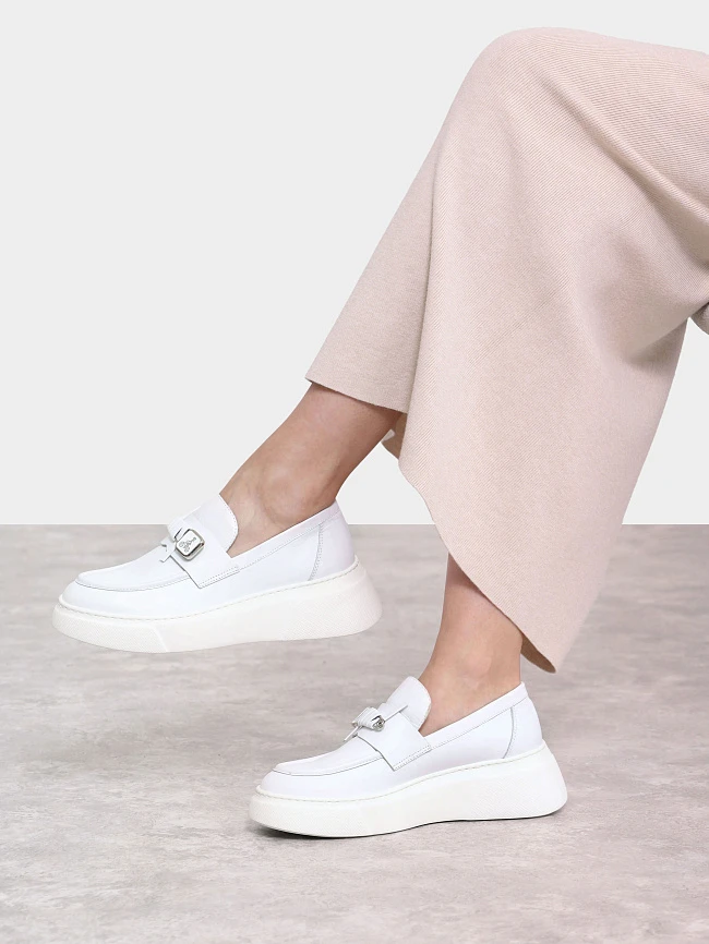 Лоферы женские всесезонные, цвет белый, натуральная кожа 136453 | 11