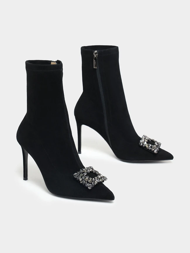 Полусапоги женские демисезонные, цвет черный, натуральный велюр 1820306 | 3