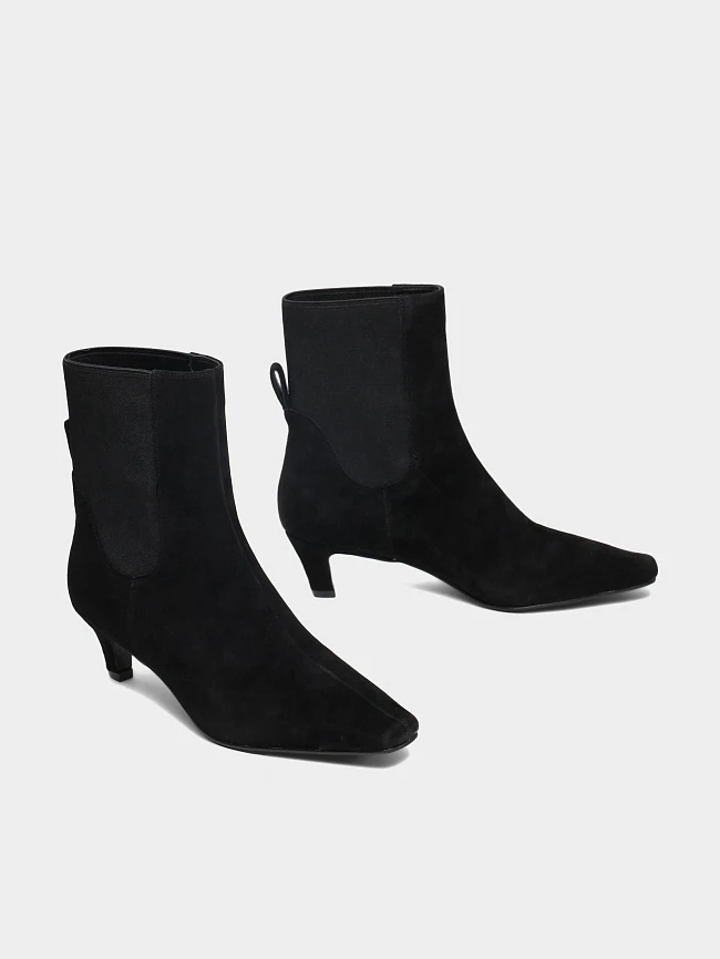 Полусапоги женские всесезонные, цвет черный, натуральный велюр 17VC423 | 3