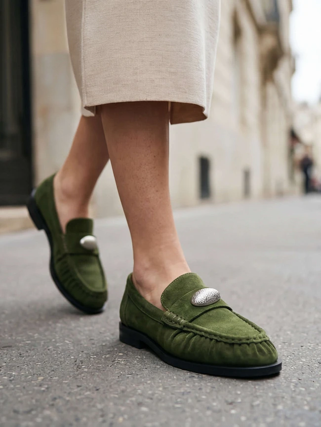 Лоферы женские всесезонные, цвет хаки, натуральный велюр 7210540 | 1