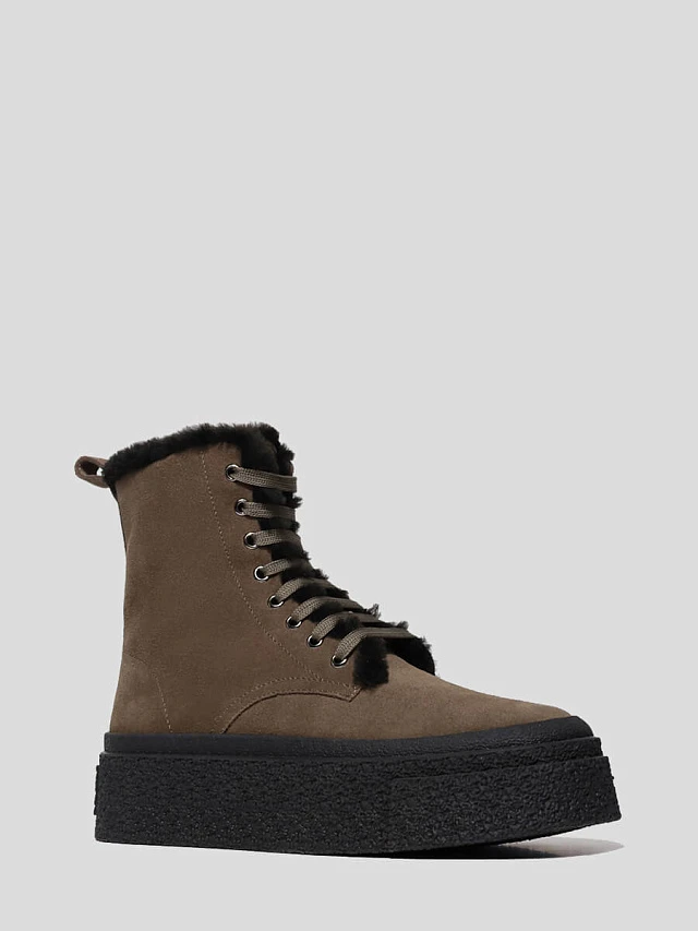 Ботинки женские зимние, цвет хаки, натуральный спилок 1890335M | 1