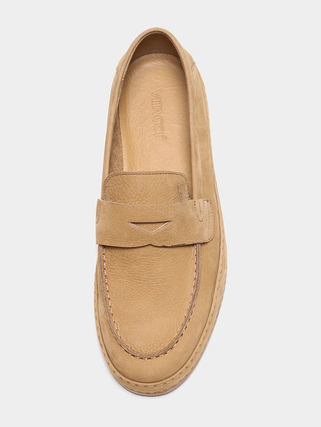 Лоферы мужские демисезон; лето;, цвет песочный, натуральный нубук M254408 | 7