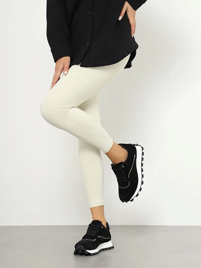 Кроссовки женские демисезонные, цвет черный, натуральный спилок 136584 | 17