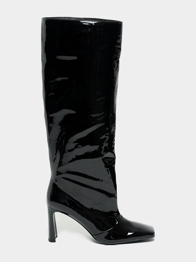 Сапоги женские демисезонные, цвет черный, натуральная лаковая кожа 1494745 | 1