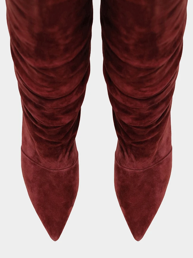 Сапоги женские демисезонные, цвет бордовый, натуральный велюр 1494705 | 5