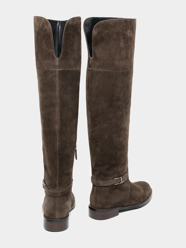 Ботфорты женские зимние, цвет коричневый, натуральный велюр 1494635M | 4