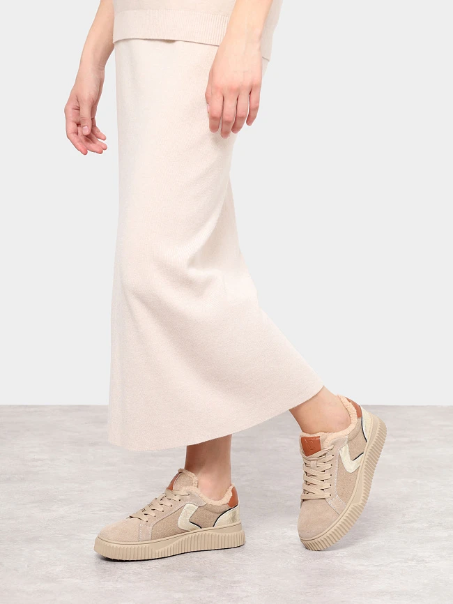 Кеды женские зимние, цвет бежевый, натуральный спилок/текстиль/искусственный мех 5270009M-1 | 8