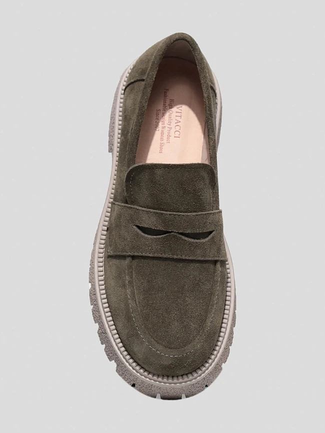 Лоферы женские всесезонные, цвет хаки, натуральный спилок 1847602 | 4