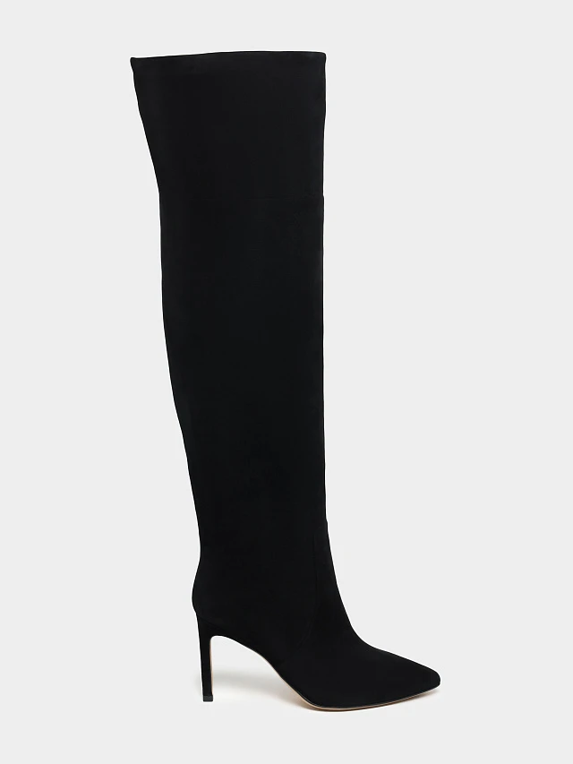 Ботфорты женские демисезонные, цвет черный, натуральный велюр 495553P-1 | 1