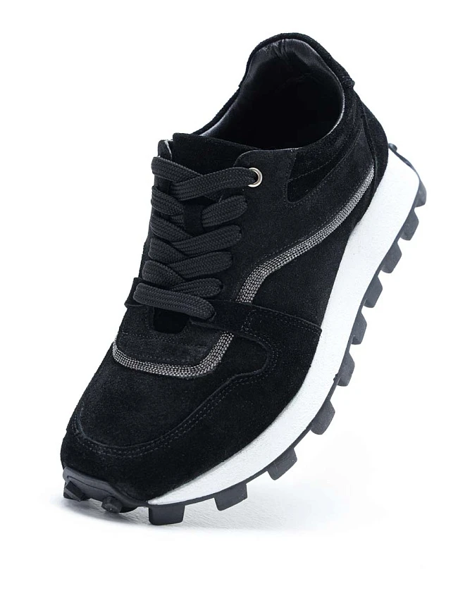 Кроссовки женские демисезонные, цвет черный, натуральный спилок 136584 | 18