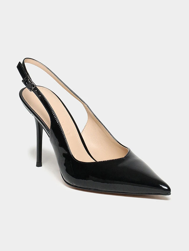 Туфли женские летние, цвет черный, натуральная лаковая кожа 497473 | 2