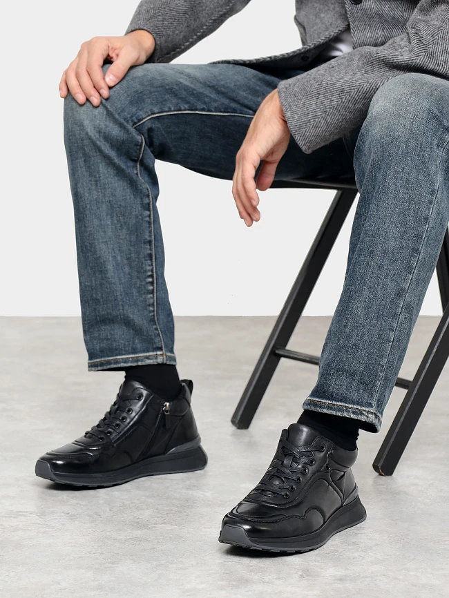 Кроссовки мужские демисезонные, цвет черный, натуральная кожа M254219 | 10