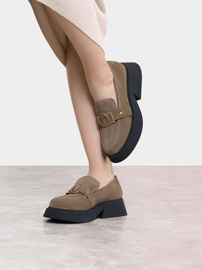 Лоферы женские всесезонные, цвет мокко, натуральный велюр 1221260 | 10