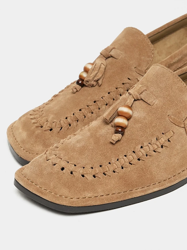 Лоферы женские летние, цвет бежевый, натуральный спилок 1821797 | 4