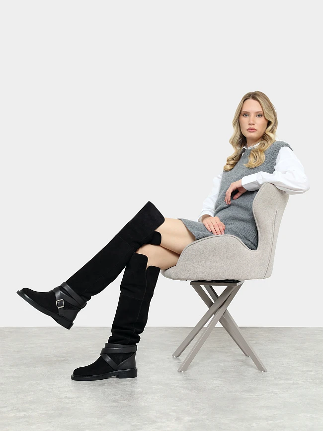 Ботфорты женские демисезонные, цвет коричневый, натуральный спилок/натуральная кожа 1494804 | 11