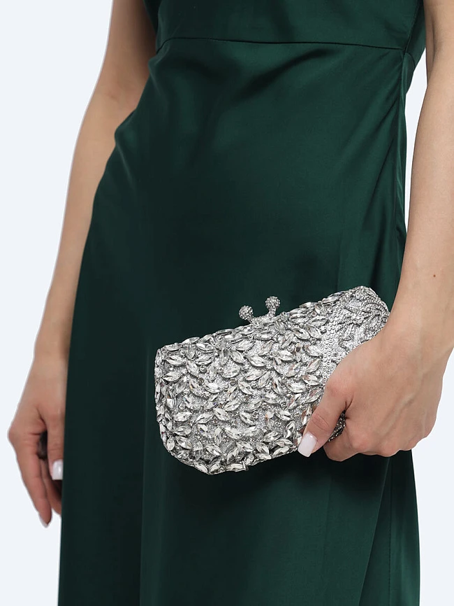 Клатчи C1189-29 женские цвет серебряный, текстиль/стразы C1189-29        | 5