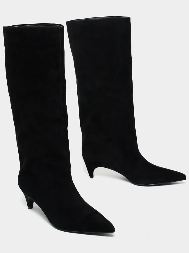 Сапоги женские демисезонные, цвет черный, натуральный велюр 497215 | 3