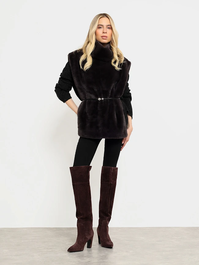 Ботфорты женские демисезонные, цвет бордовый, натуральный велюр 497232 | 8