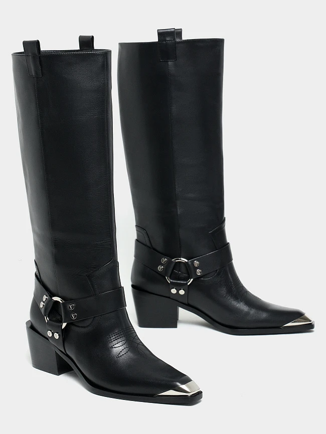 Сапоги женские демисезонные, цвет черный, натуральная кожа 497261 | 3