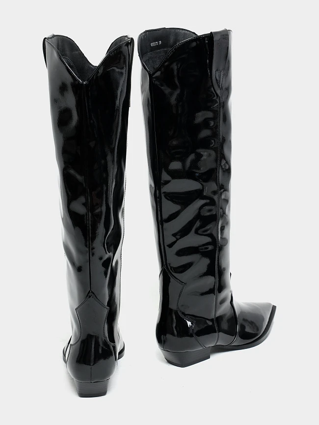 Сапоги женские демисезонные, цвет черный, искусственная лаковая кожа 6550378 | 4