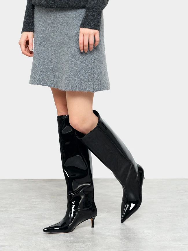 Сапоги женские демисезонные, цвет черный, натуральная лаковая кожа 6550311 | 7