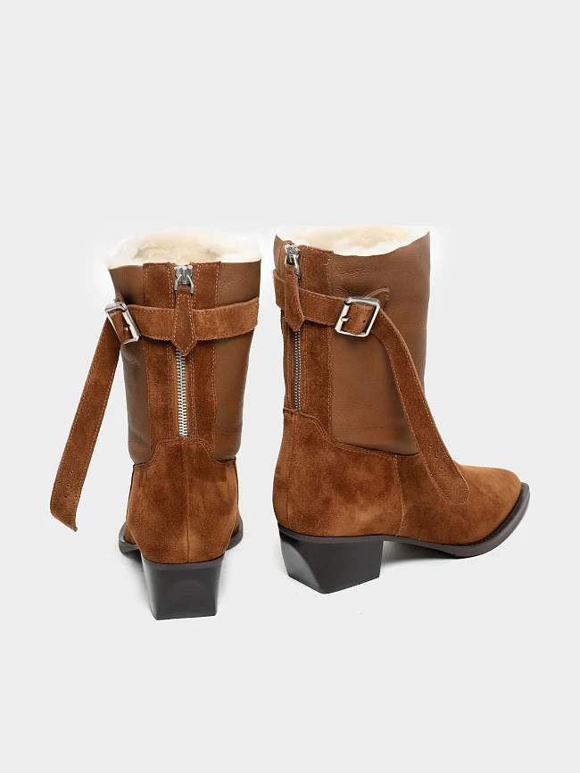 Полусапоги женские зимние, цвет рыжий, натуральный спилок 1731192M | 4