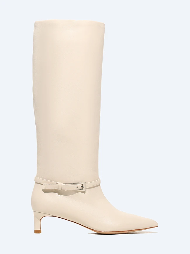 Сапоги женские демисезонные, цвет молочный, натуральная кожа 497118 | 2