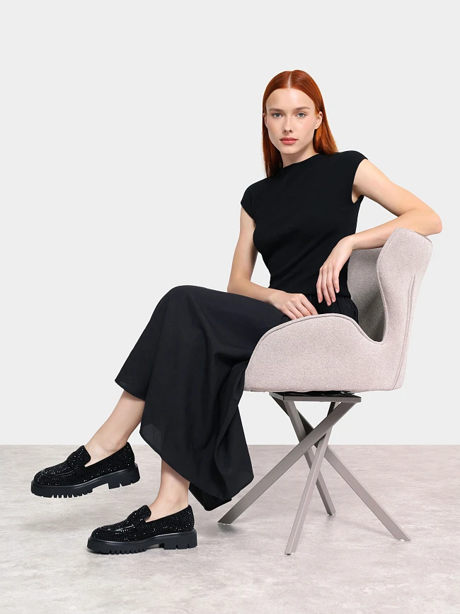 Лоферы женские всесезонные, цвет черный, натуральный велюр 1820529 | 12