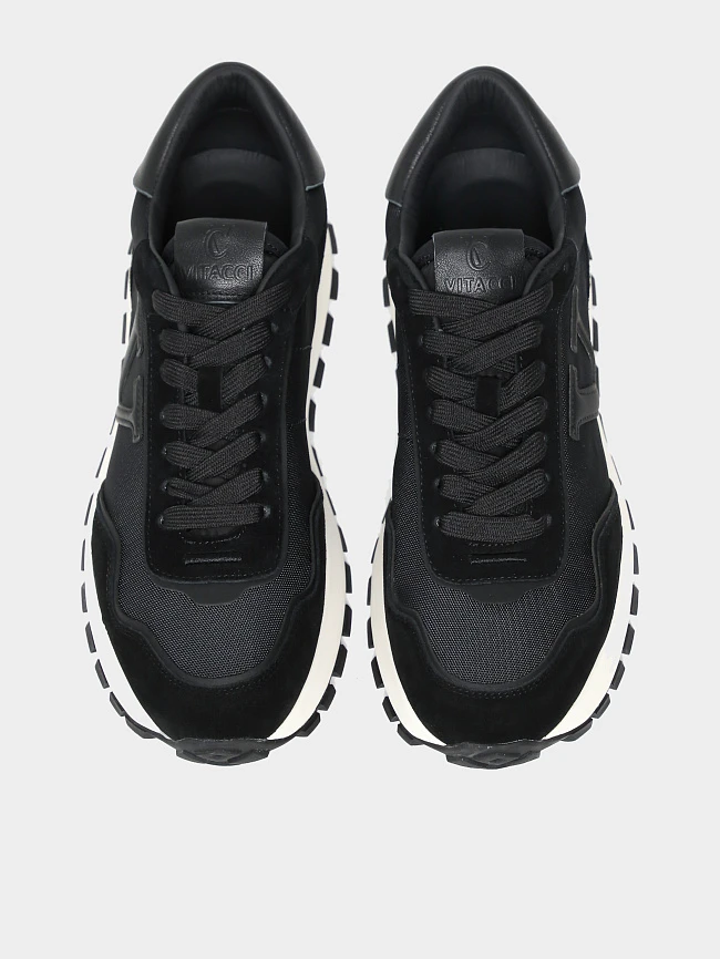 Кроссовки мужские демисезонные, цвет черный, натуральный спилок/текстиль/натуральная кожа M03102 | 5