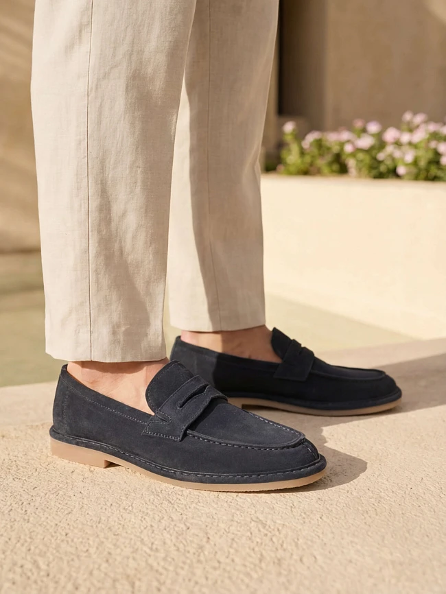 Лоферы мужские демисезон; лето;, цвет синий, натуральный спилок M254437 | 1