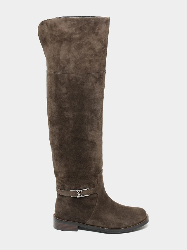 Ботфорты женские зимние, цвет коричневый, натуральный велюр 1494635M | 1