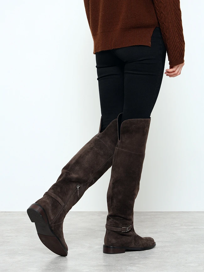 Ботфорты женские зимние, цвет коричневый, натуральный велюр 1494635M | 8