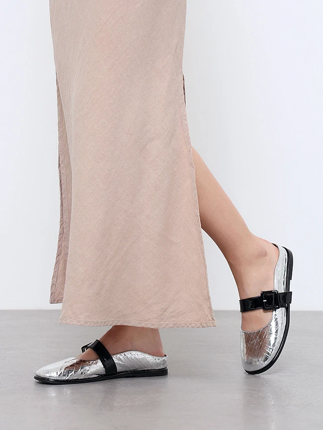 Балетки женские всесезонные, цвет серебряный, натуральная кожа/натуральная лаковая кожа 1849852 | 7