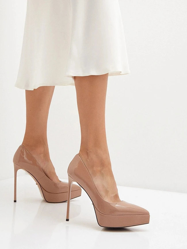 Туфли женские всесезонные, цвет бежевый, натуральная лаковая кожа 496270P | 6