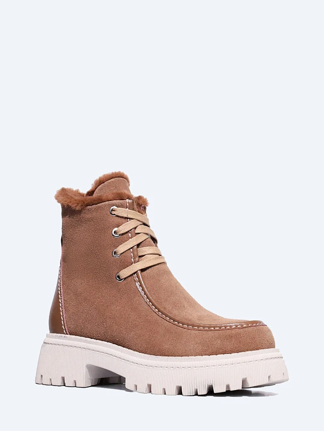 Ботинки женские зимние, цвет песочный, натуральный спилок 1847645M | 1