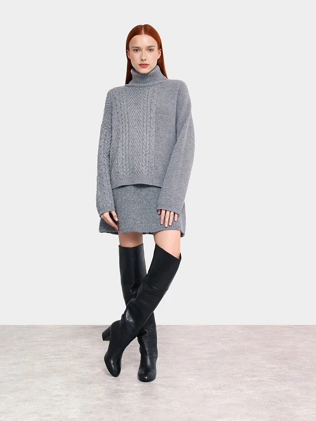 Ботфорты женские демисезонные, цвет черный, натуральная кожа 1730130 | 12