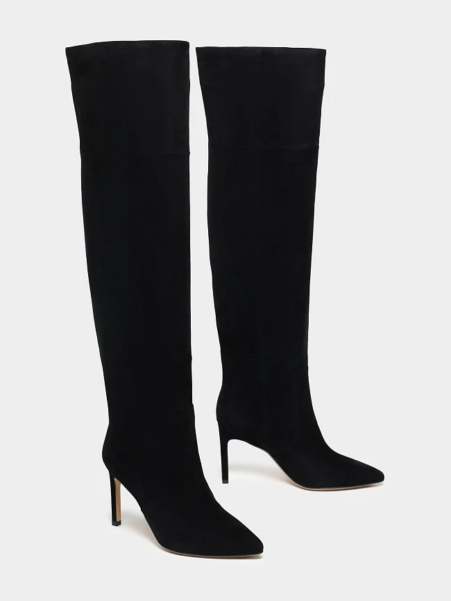 Ботфорты женские демисезонные, цвет черный, натуральный велюр 495553P-1 | 3