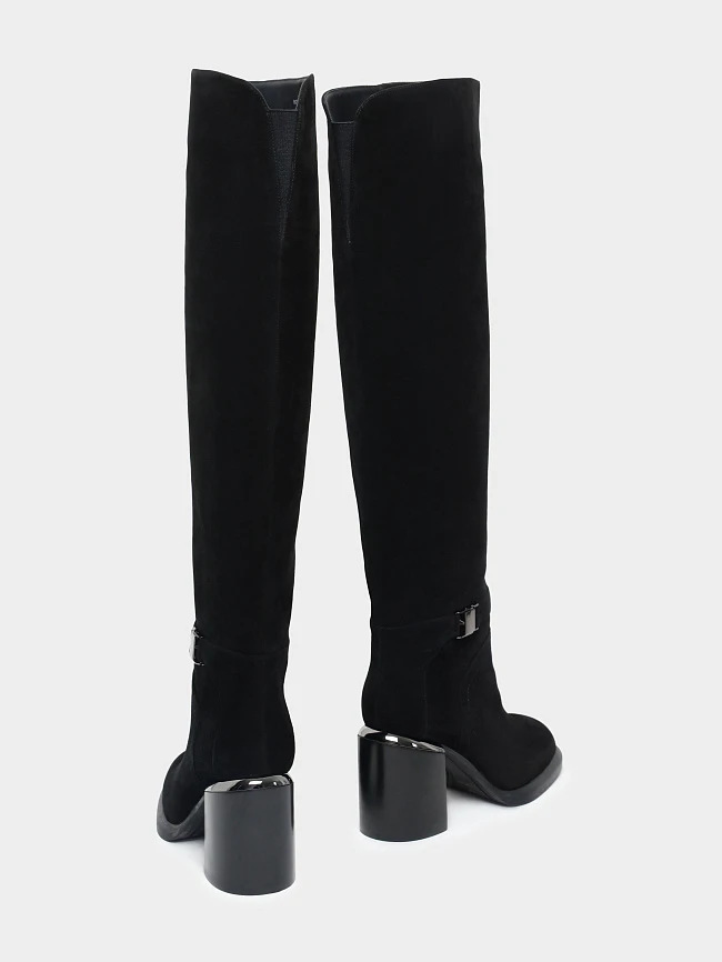 Ботфорты женские зимние, цвет черный, натуральный велюр 1820403M | 3