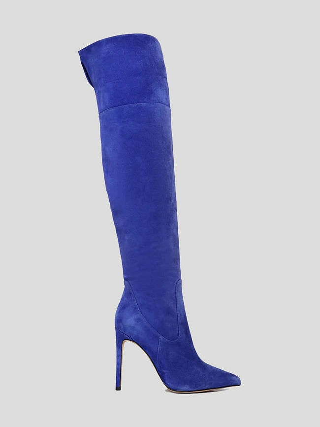 Ботфорты женские демисезонные, цвет синий, натуральный велюр 494182P | 2