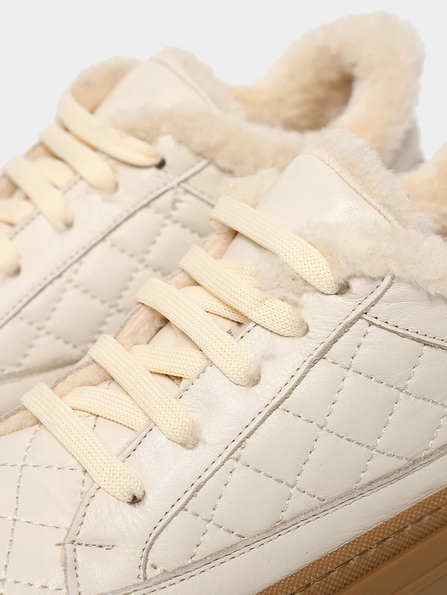 Кеды женские зимние, цвет бежевый, натуральная кожа 136876M | 7