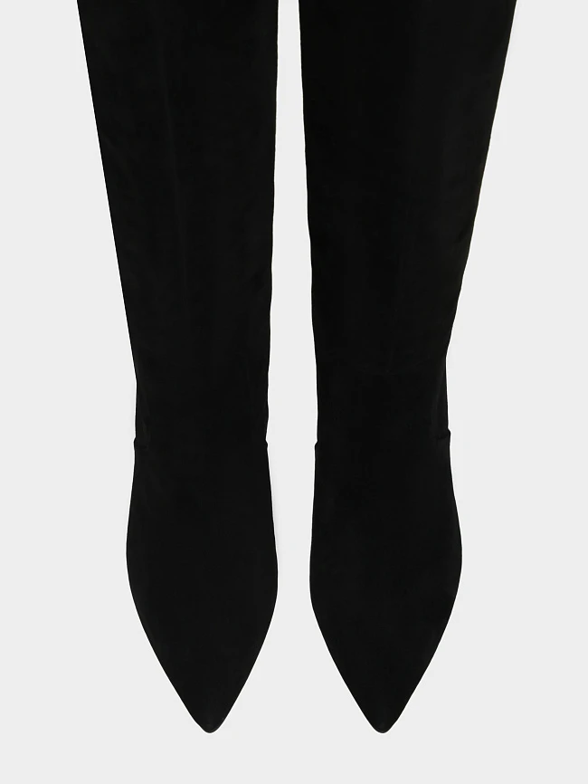 Ботфорты женские демисезонные, цвет черный, натуральный велюр 495553P-1 | 5