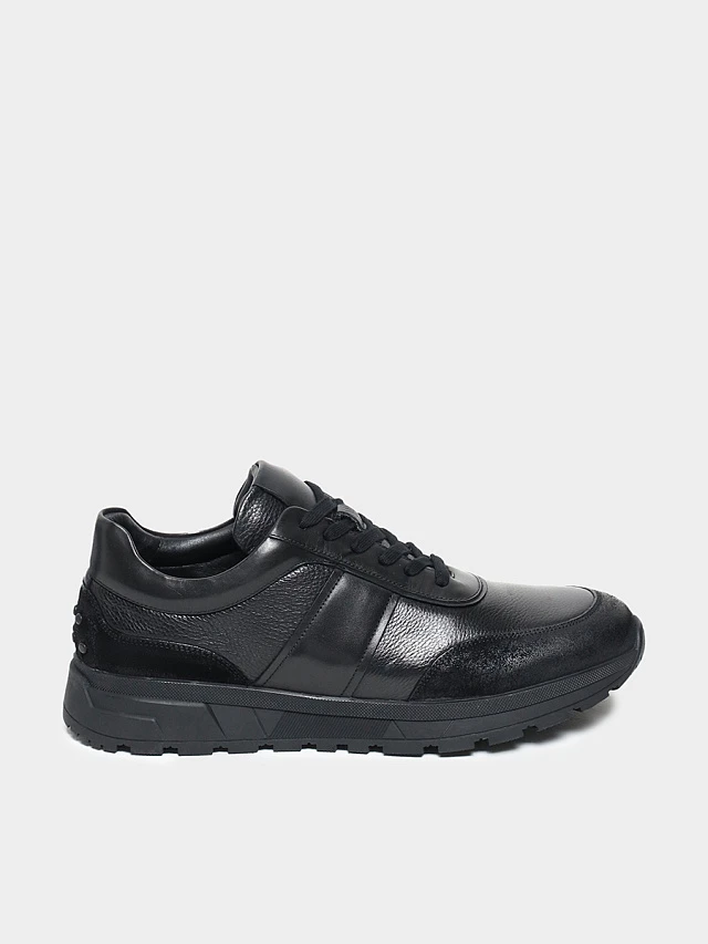 Кроссовки мужские демисезонные, цвет черный, натуральная кожа/натуральный спилок M1782055-1 | 1