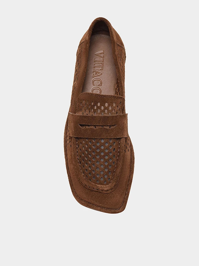 Лоферы женские летние, цвет коричневый, натуральный спилок 1821803 | 4