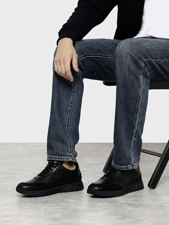 Кроссовки мужские демисезонные, цвет черный, натуральная кожа/натуральный спилок M1782055-1 | 11