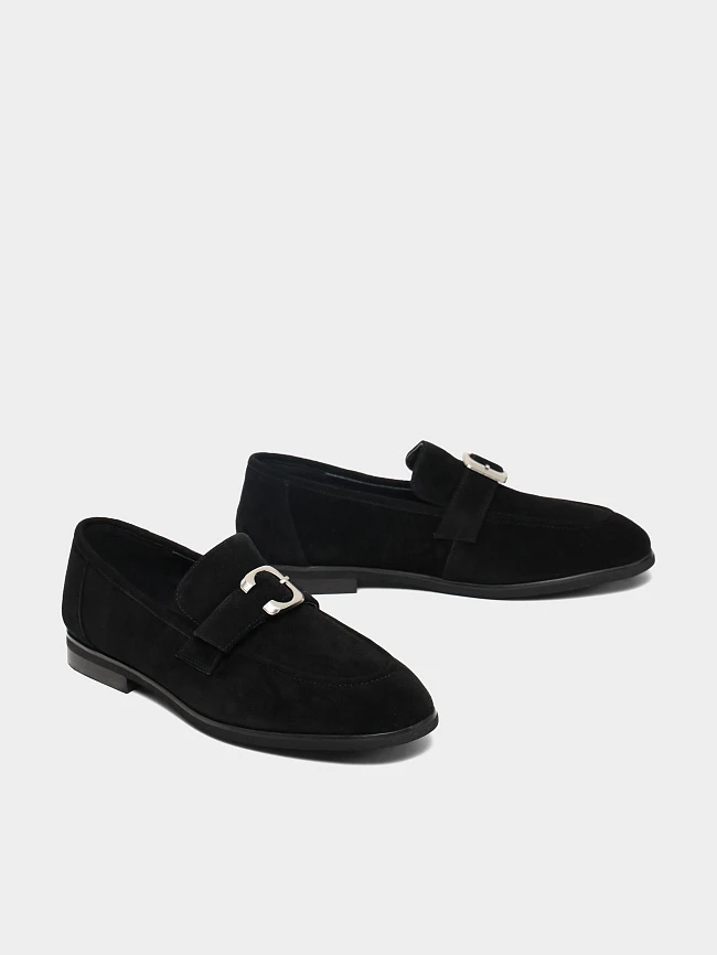 Лоферы женские всесезонные, цвет черный, натуральный велюр 7210302 | 3