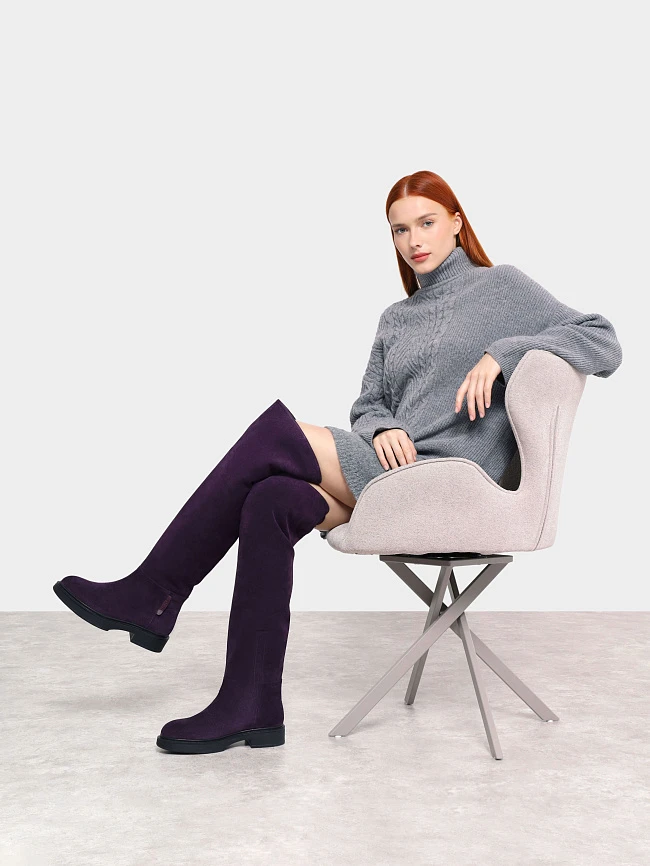 Ботфорты женские зимние, цвет бордовый, натуральный спилок 1730218M | 12