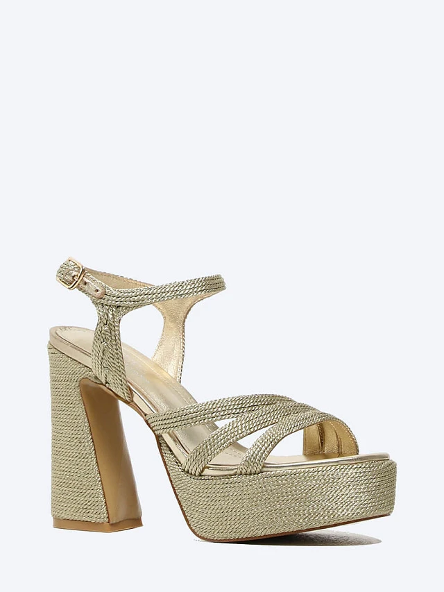 Босоножки женские летние, цвет золотой, текстиль 7990045 | 1