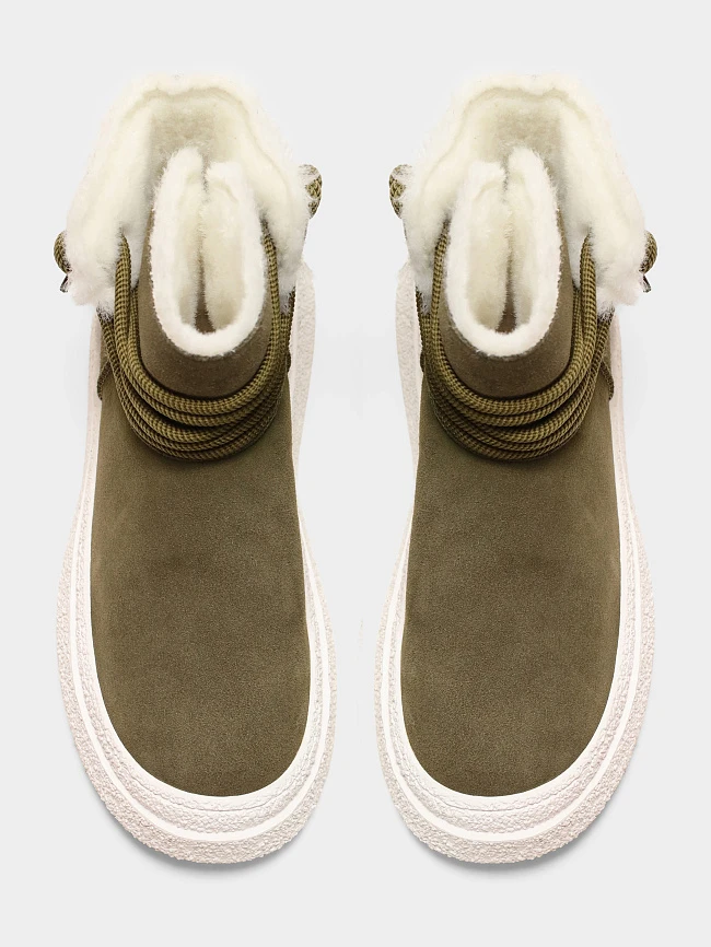 Полусапоги женские зимние, цвет хаки, натуральный спилок 3630342M | 5