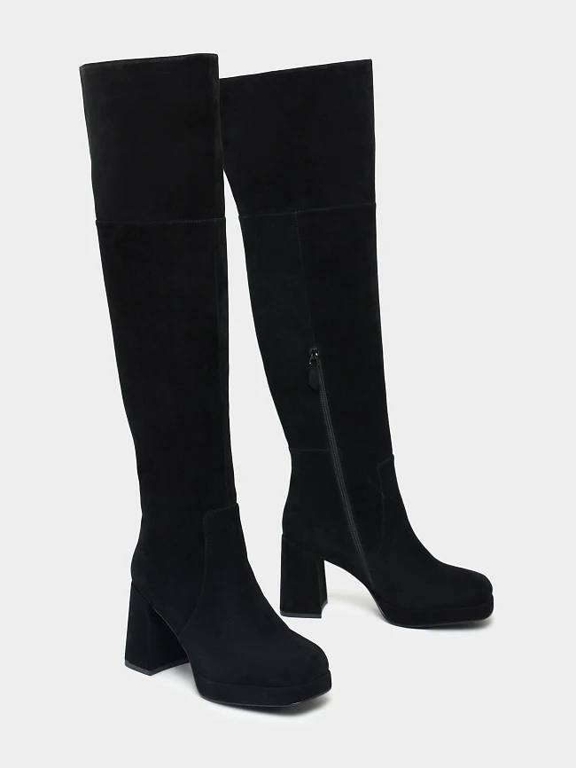 Сапоги женские зимние, цвет черный, натуральный велюр 1730320M | 2