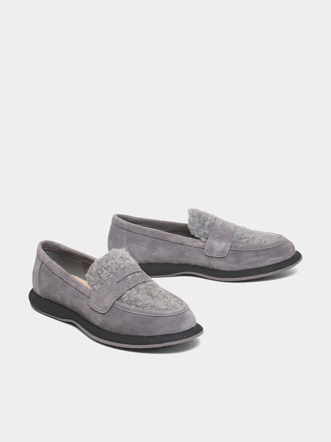 Лоферы женские всесезонные, цвет серый, натуральный спилок 18410099 | 3